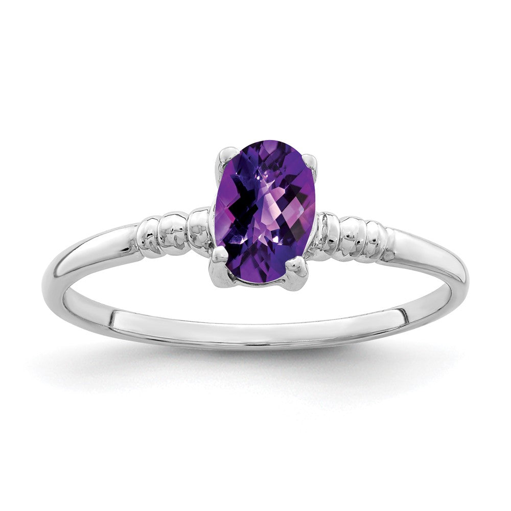 14k White Gold 6x4mm Oval Amethyst Checker ring