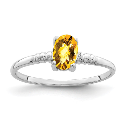 14k White Gold 6x4mm Oval Citrine Checker ring