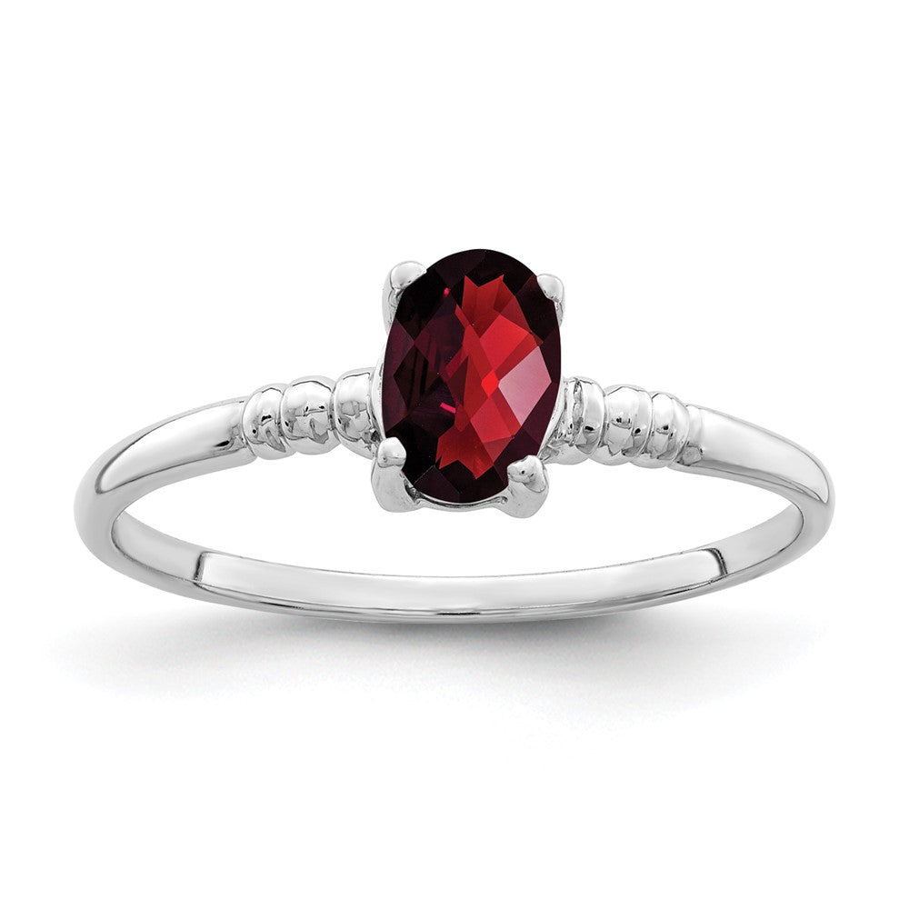 14k White Gold 6x4mm Oval Garnet Checker ring