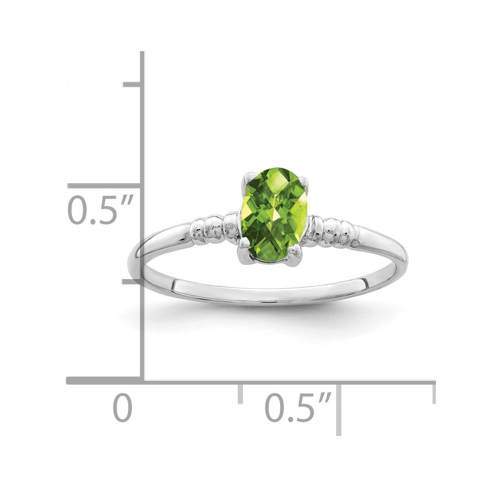 14k White Gold 6x4mm Oval Peridot Checker ring