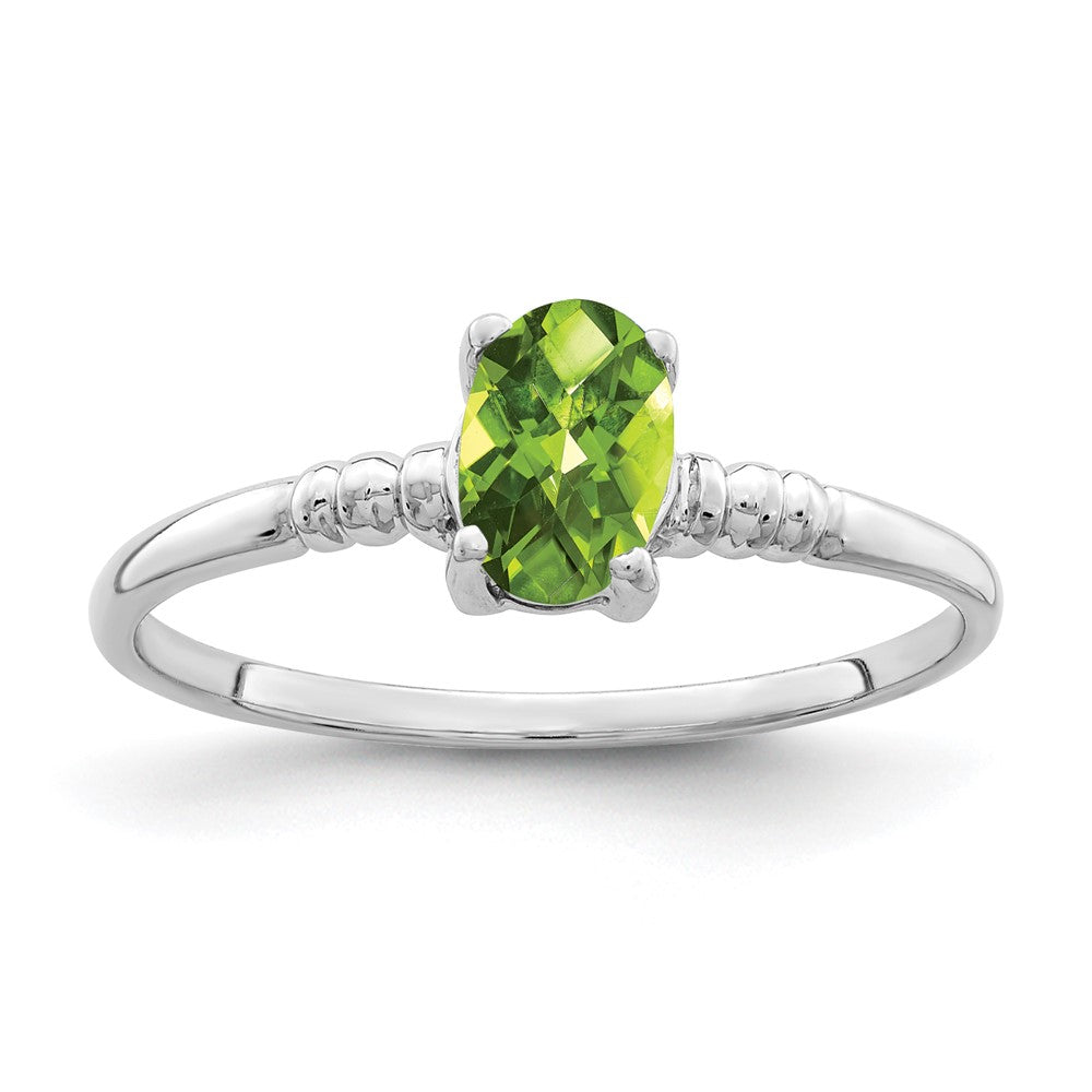 14k White Gold 6x4mm Oval Peridot Checker ring