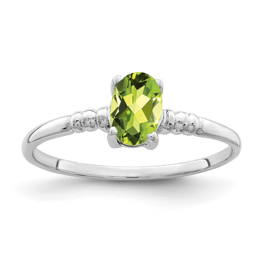 14k White Gold 6x4mm Oval Peridot ring