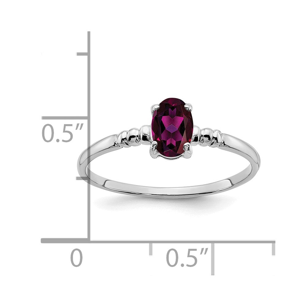 14k White Gold 6x4mm Oval Rhodolite Garnet ring