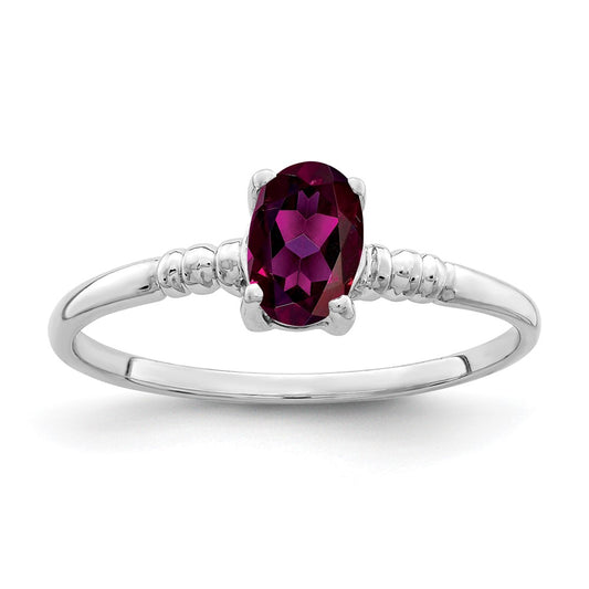 14k White Gold 6x4mm Oval Rhodolite Garnet ring