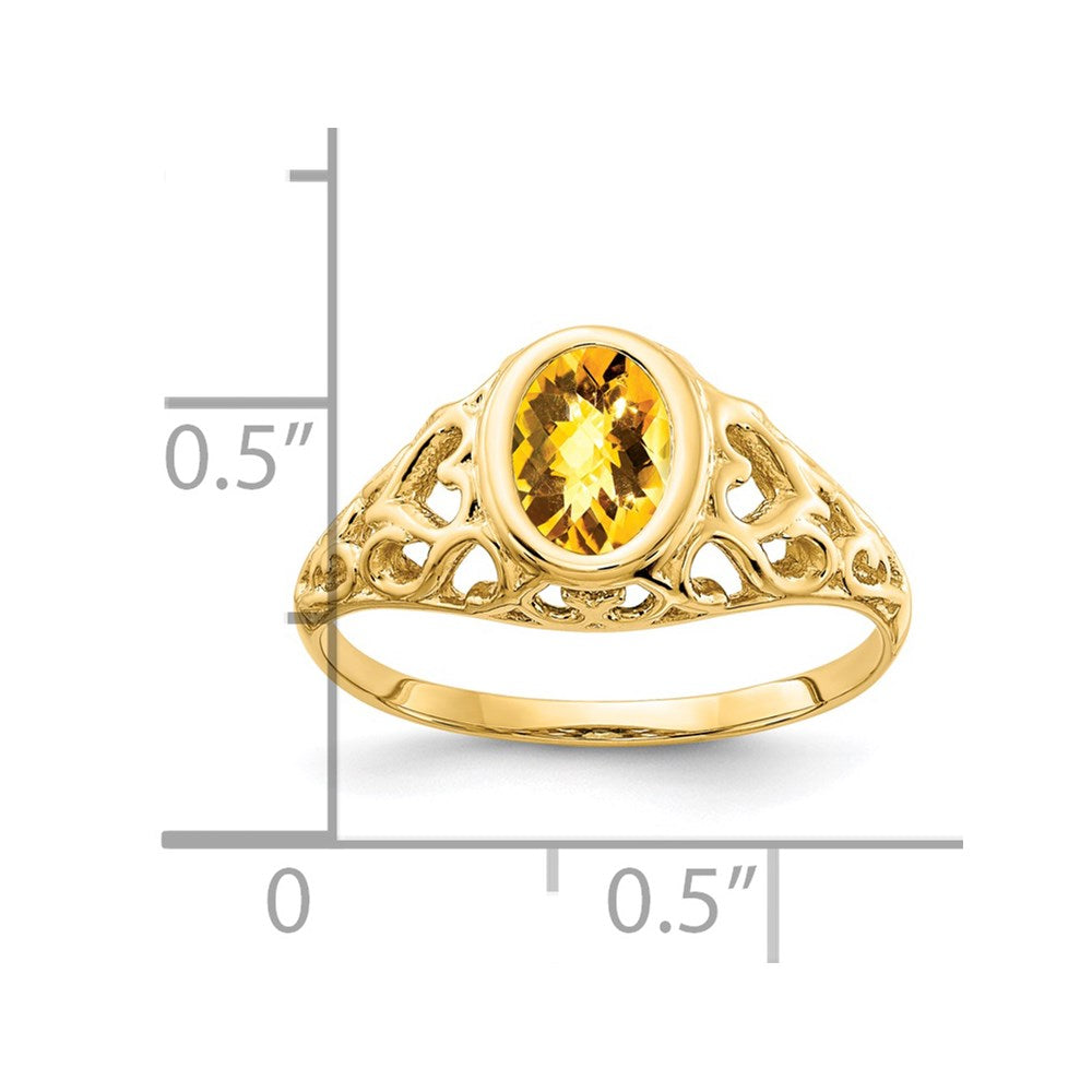 14K Yellow Gold 7x5mm Oval Citrine Checker ring