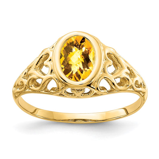 14K Yellow Gold 7x5mm Oval Citrine Checker ring