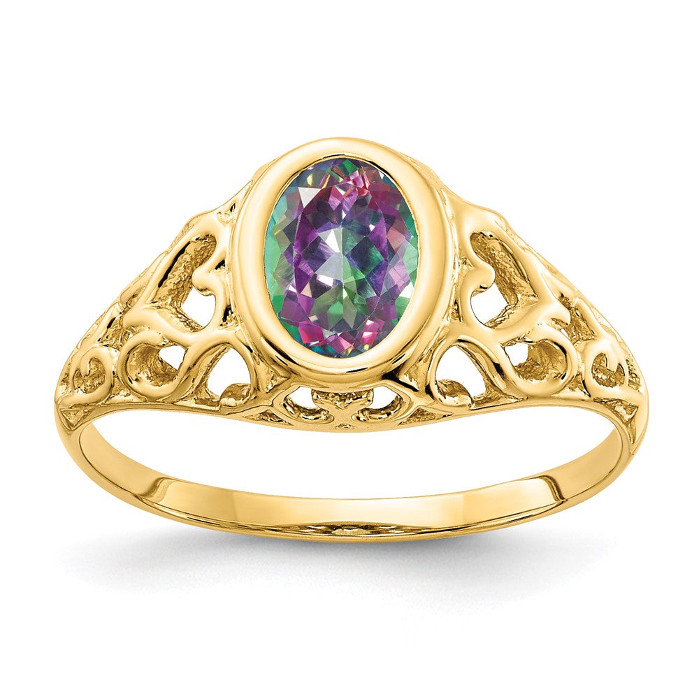 14K Yellow Gold Oval Mystic Fire Topaz Ring