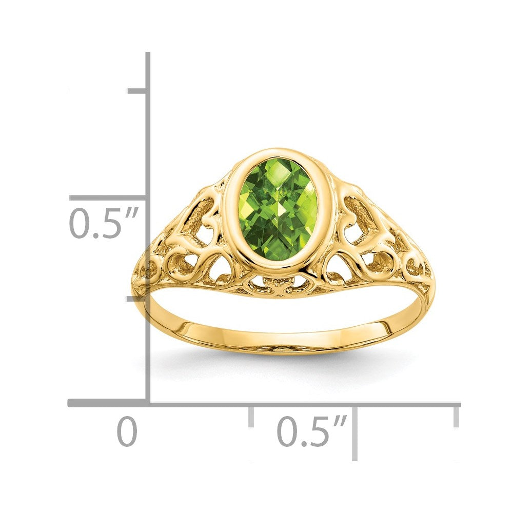 14K Yellow Gold 7x5mm Oval Peridot Checker ring