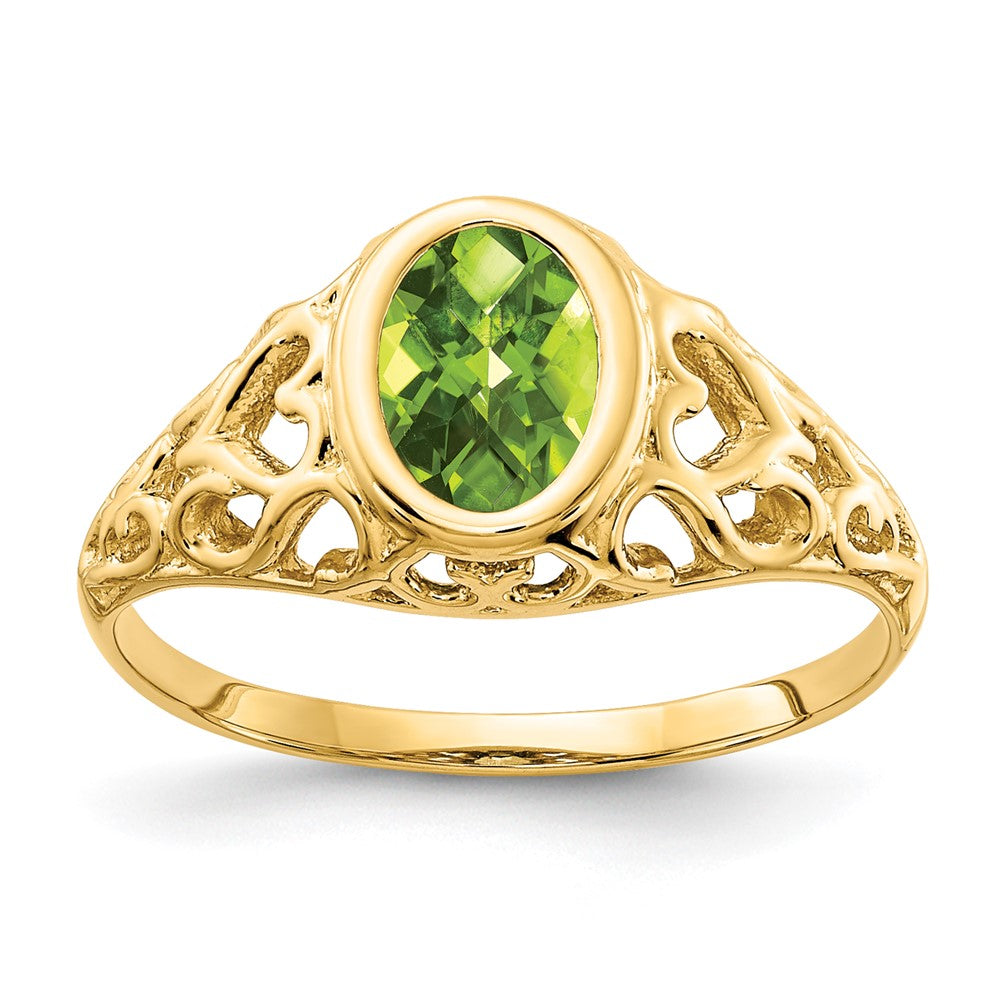 14K Yellow Gold 7x5mm Oval Peridot Checker ring