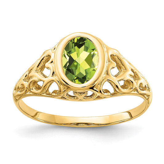 14K Yellow Gold 7x5mm Oval Peridot ring