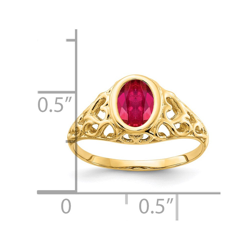 14K Yellow Gold 7x5mm Oval Created Ruby ring