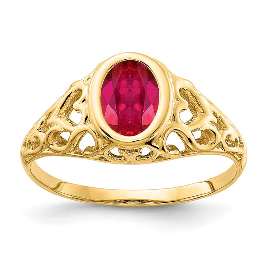 14K Yellow Gold 7x5mm Oval Created Ruby ring