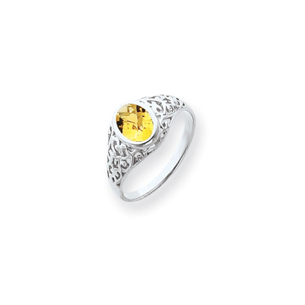 14k White Gold 7x5mm Oval Citrine Checker ring