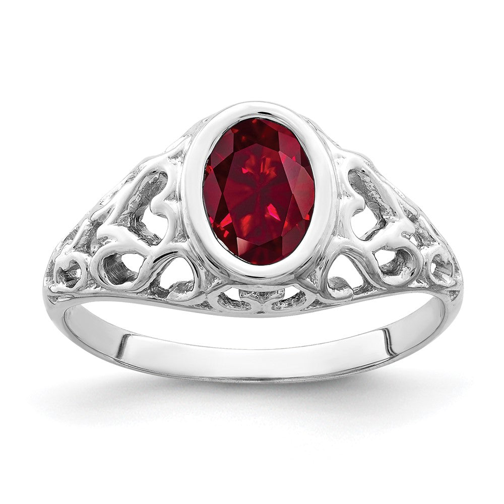 14k White Gold 7x5mm Oval Created Ruby ring