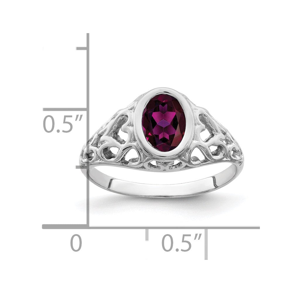 14k White Gold 7x5mm Oval Rhodolite Garnet ring