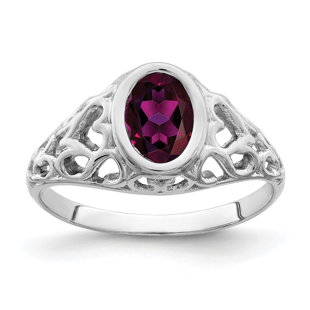 14k White Gold 7x5mm Oval Rhodolite Garnet ring