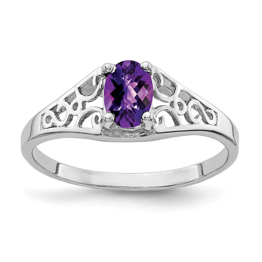 14k White Gold 6x4mm Oval Amethyst Checker ring