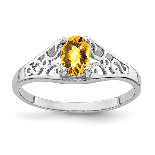 14k White Gold 6x4mm Oval Citrine Checker ring