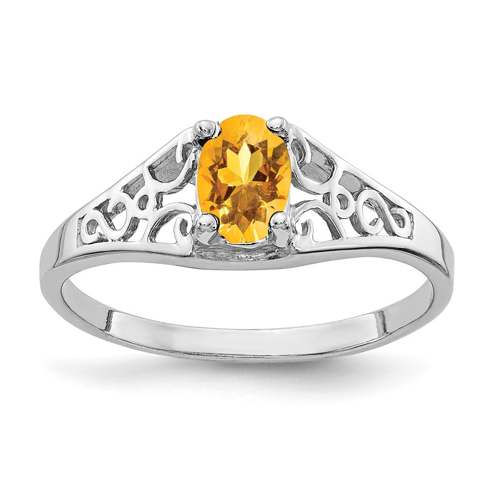 14k White Gold 6x4mm Oval Citrine ring