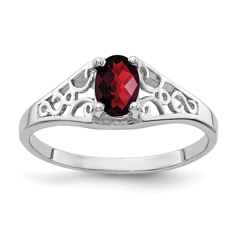 14k White Gold 6x4mm Oval Garnet Checker ring