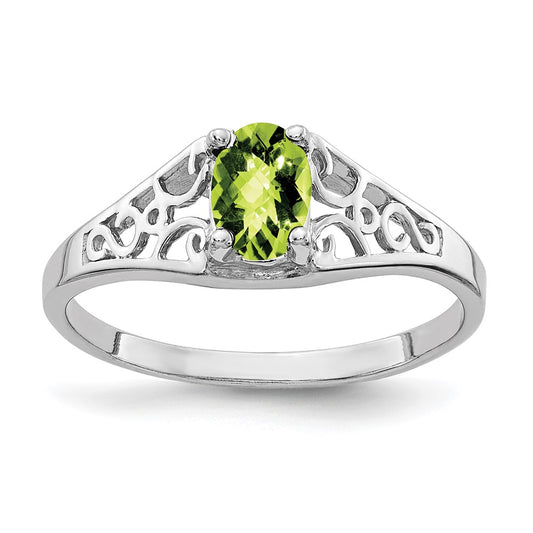 14k White Gold 6x4mm Oval Peridot Checker ring