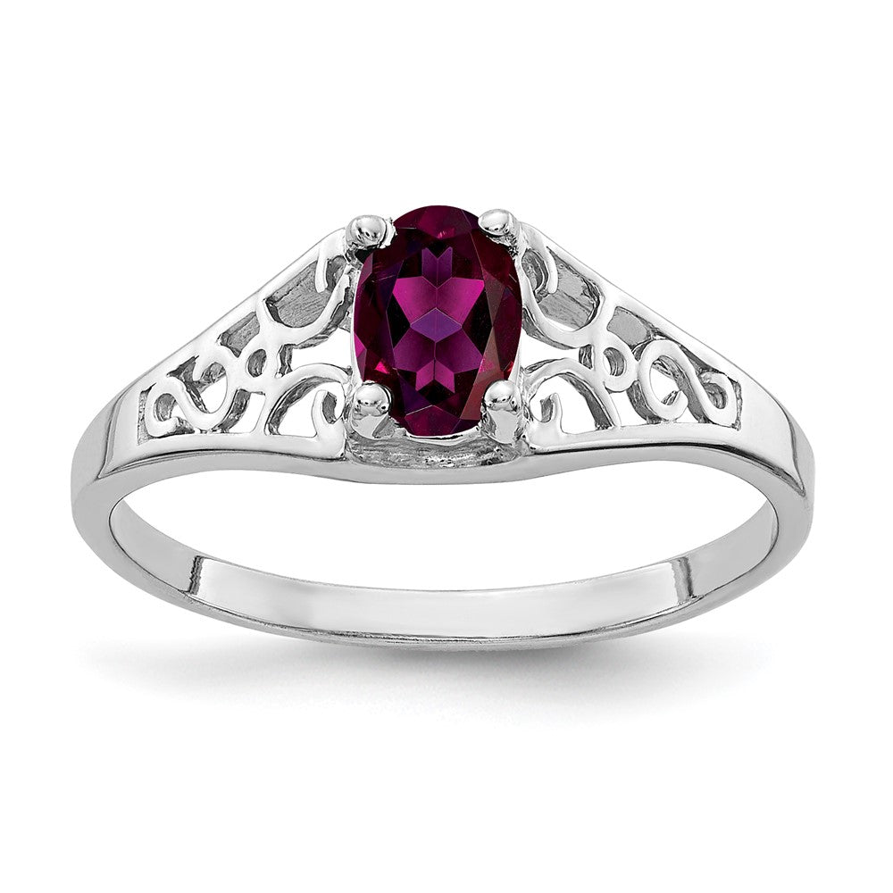 14k White Gold 6x4mm Oval Rhodolite Garnet ring