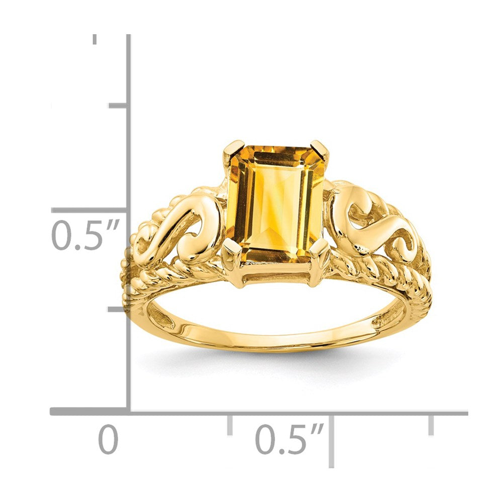 14K Yellow Gold 8x6mm Emerald Cut Citrine ring