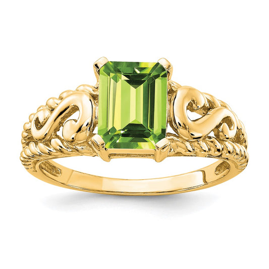 14K Yellow Gold 8x6mm Emerald Cut Peridot ring