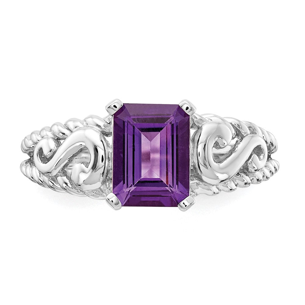 14k White Gold 8x6mm Emerald Cut Amethyst ring