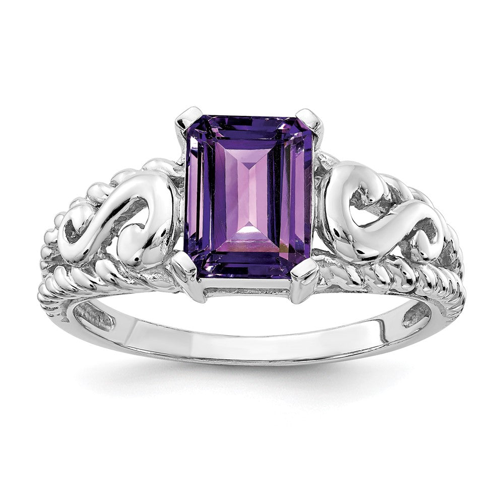 14k White Gold 8x6mm Emerald Cut Amethyst ring