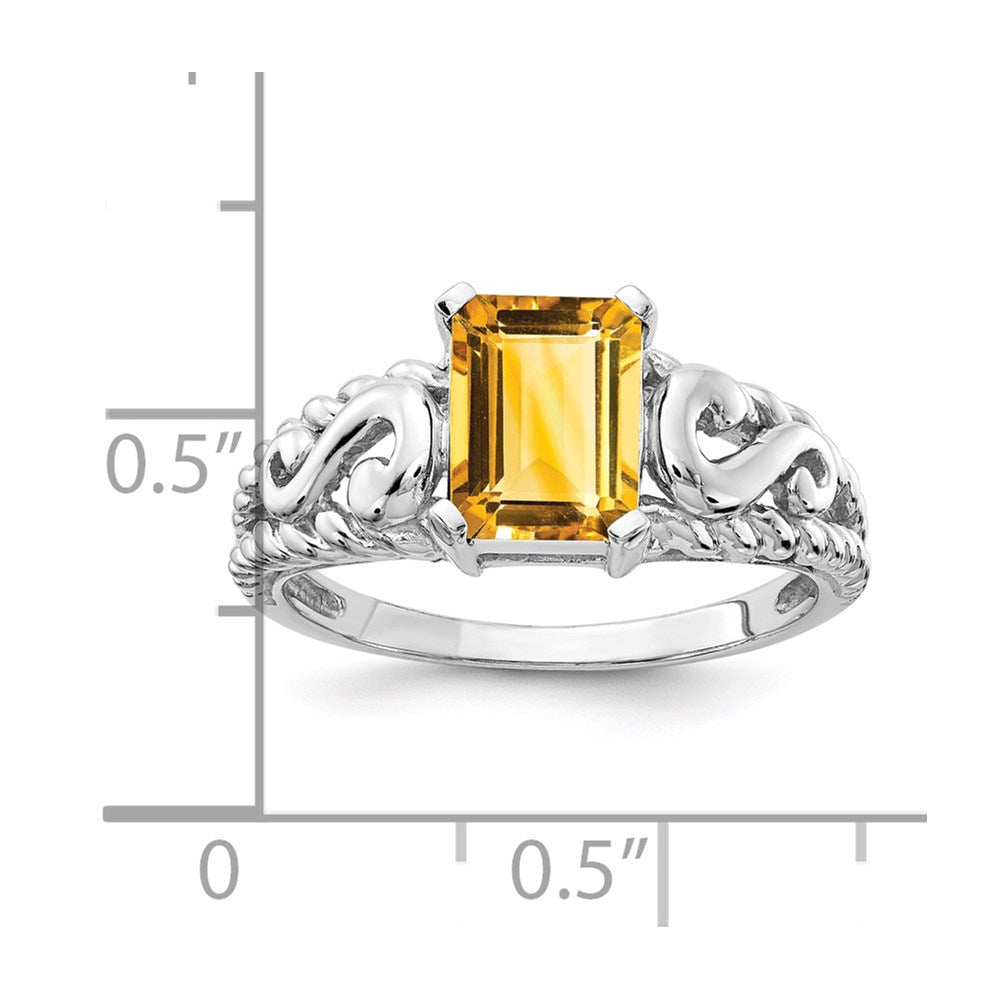 14k White Gold 8x6mm Emerald Cut Citrine ring