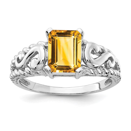 14k White Gold 8x6mm Emerald Cut Citrine ring