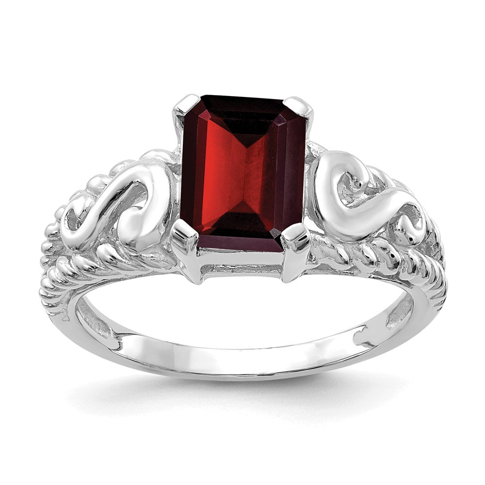 14k White Gold 8x6mm Emerald Cut Garnet ring