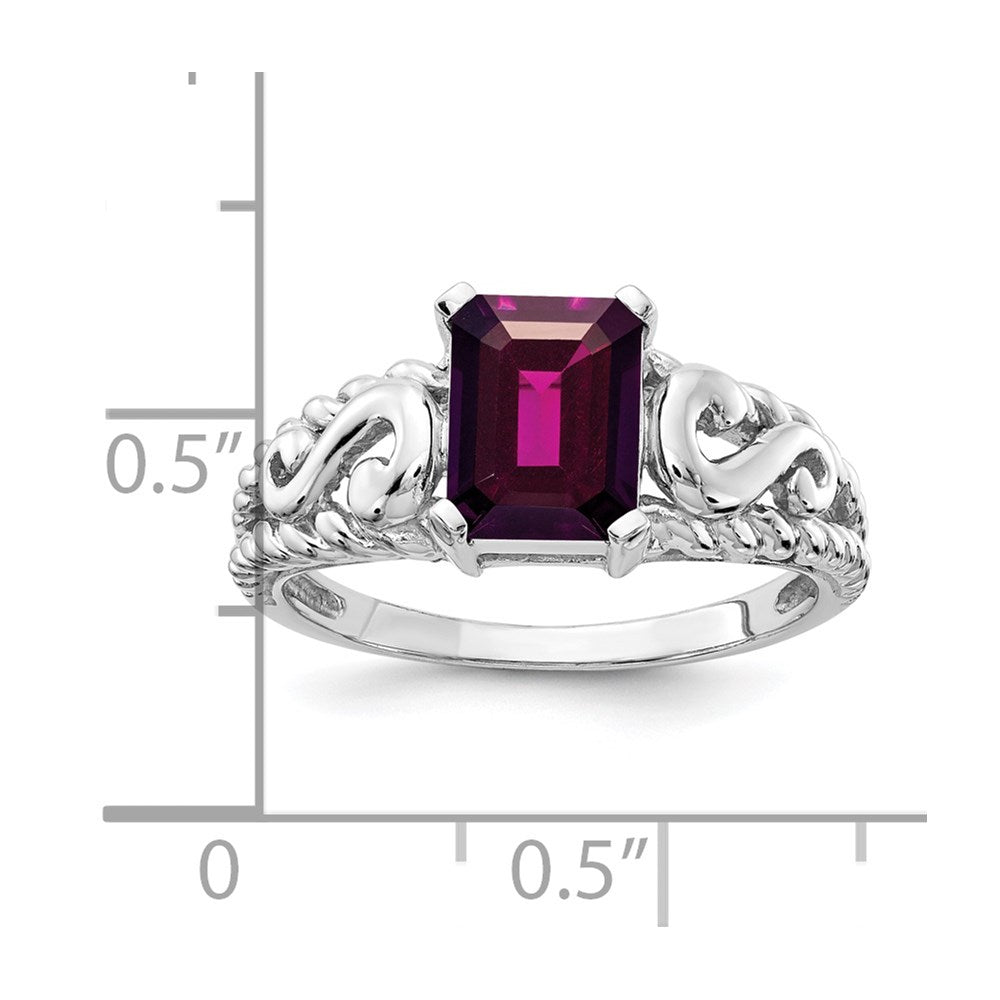 14k White Gold 8x6mm Emerald Cut Rhodolite Garnet ring