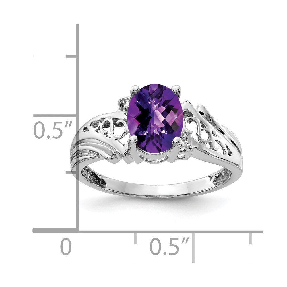 14k White Gold 8x6mm Oval Amethyst Checker VS Diamond ring