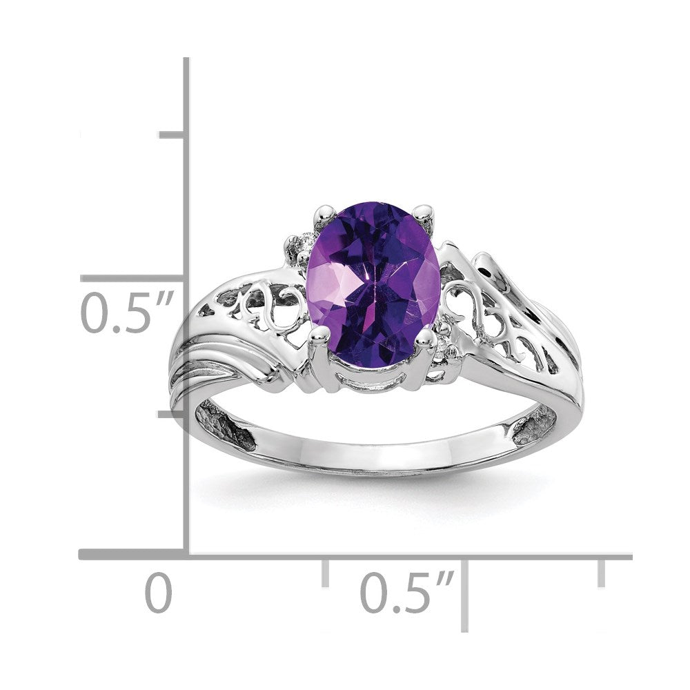 14k White Gold 8x6mm Oval Amethyst VS Diamond ring