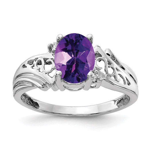 14k White Gold 8x6mm Oval Amethyst AA Diamond ring