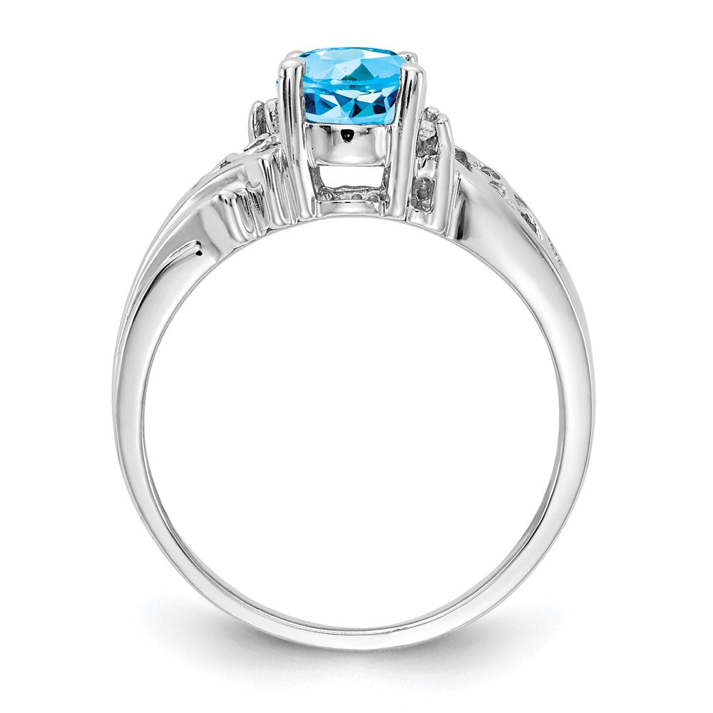 14k White Gold 8x6mm Oval Blue Topaz VS Diamond ring