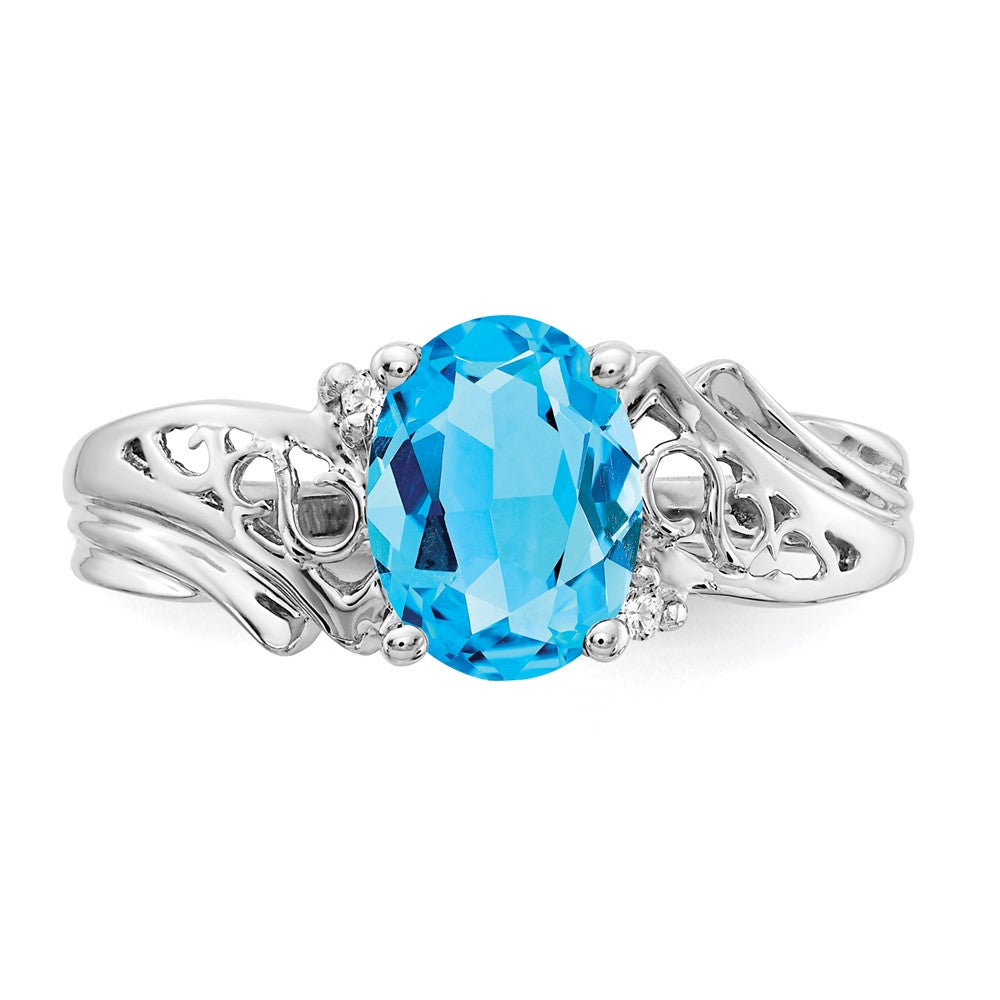 14k White Gold 8x6mm Oval Blue Topaz VS Diamond ring