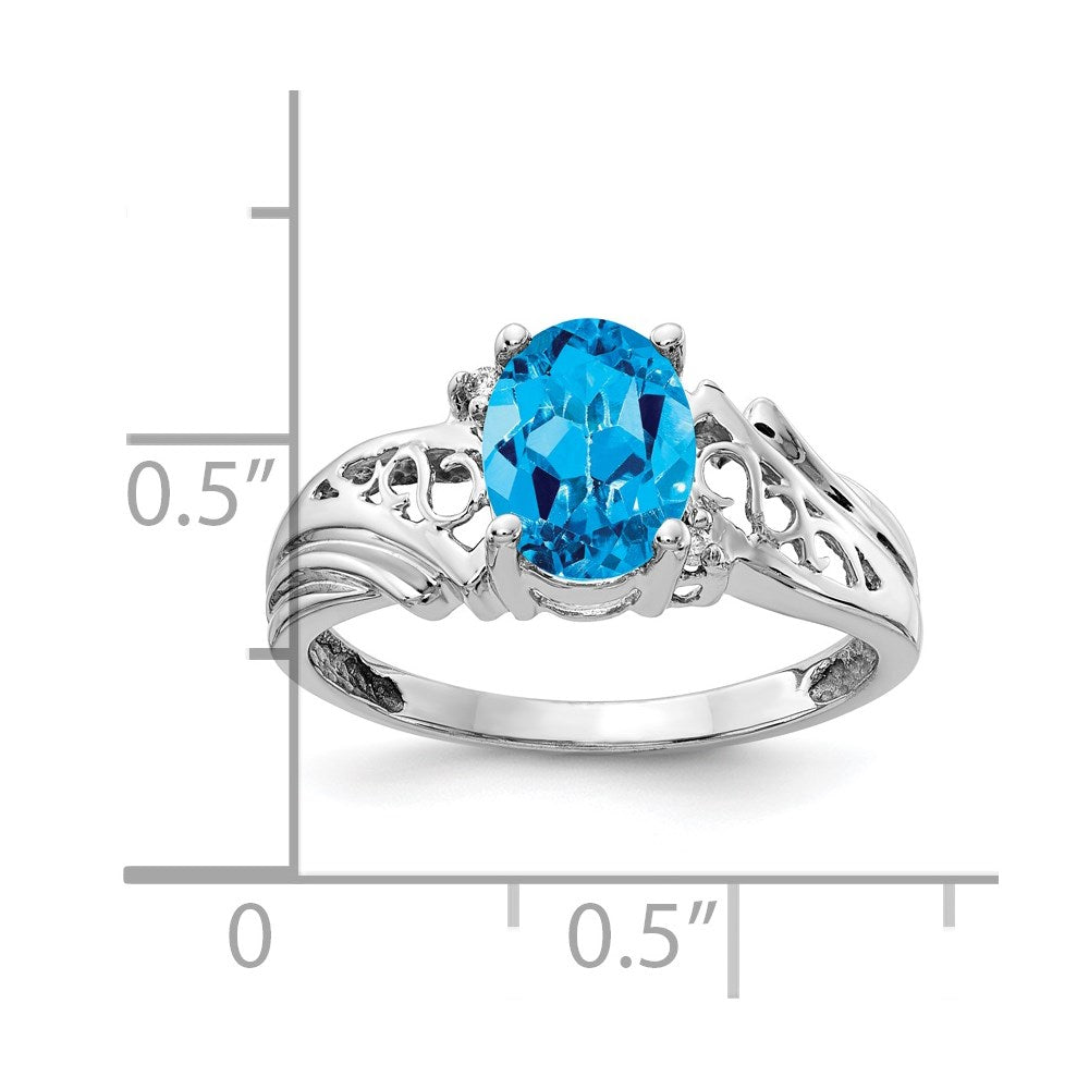 14k White Gold 8x6mm Oval Blue Topaz VS Diamond ring