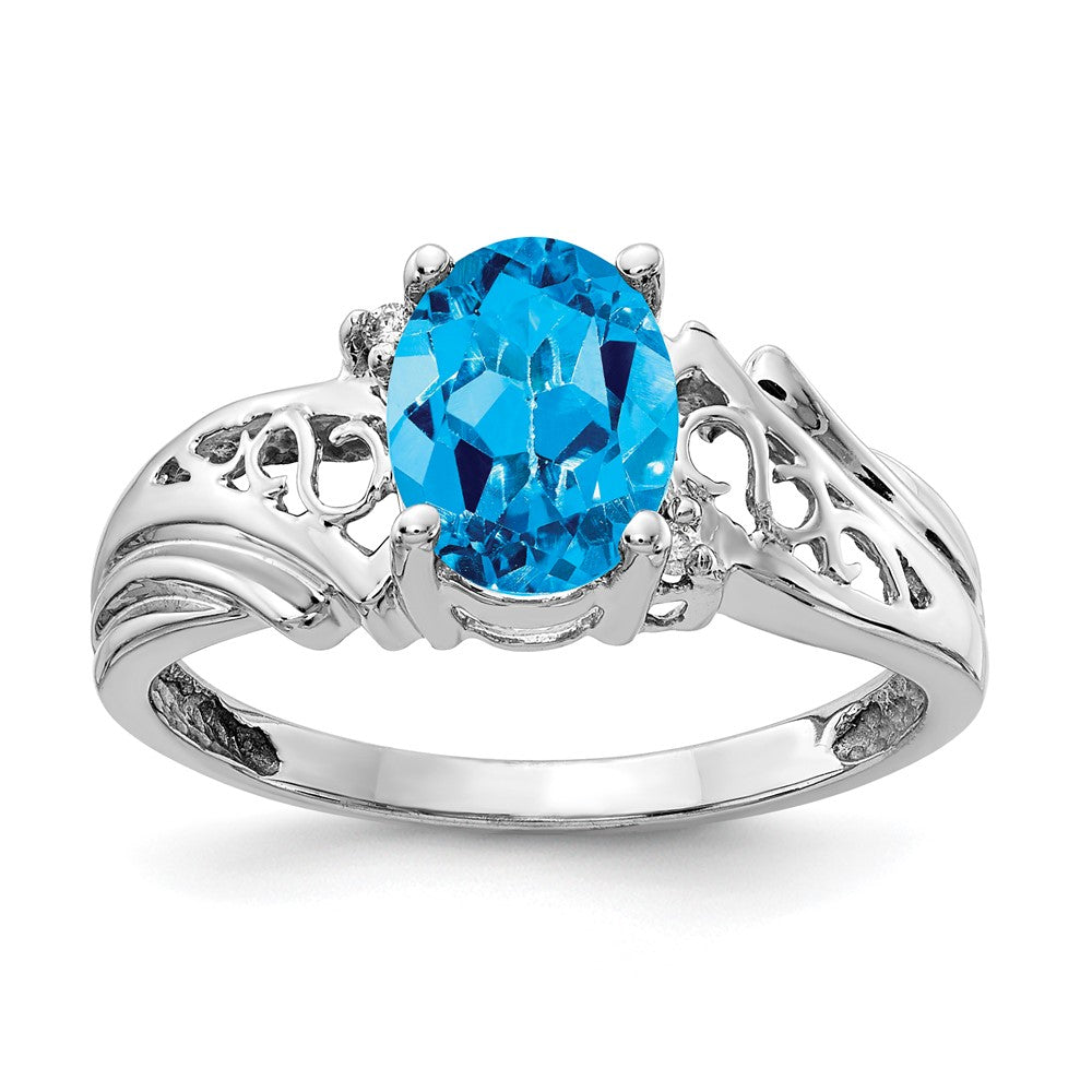 14k White Gold 8x6mm Oval Blue Topaz AAA Diamond ring