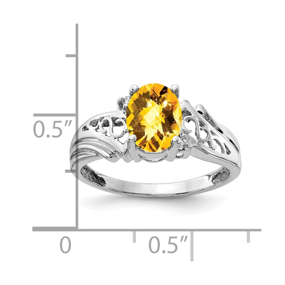 14k White Gold 8x6mm Oval Citrine Checker VS Diamond ring