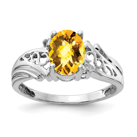 14k White Gold 8x6mm Oval Citrine Checker AAA Diamond ring