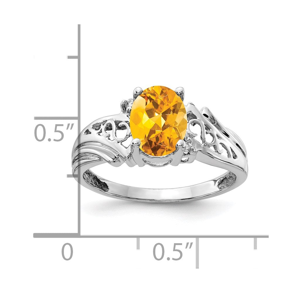 14k White Gold 8x6mm Oval Citrine VS Diamond ring