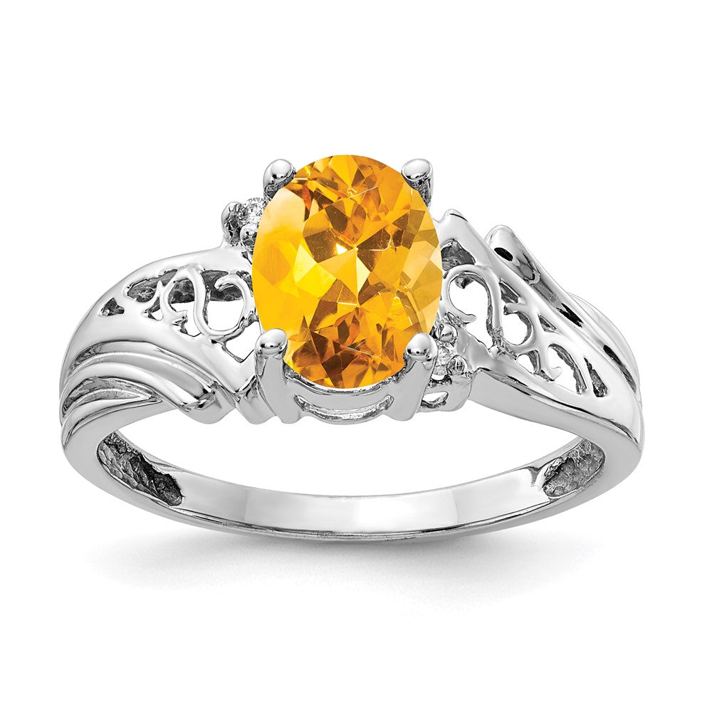 14k White Gold 8x6mm Oval Citrine AA Diamond ring