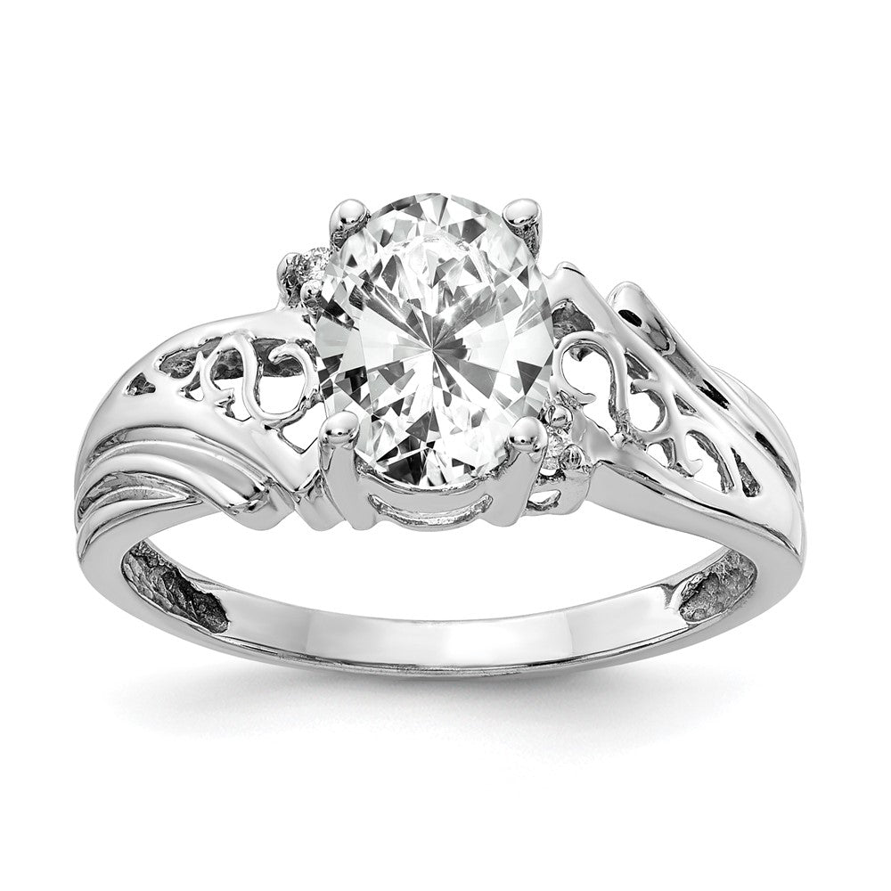 14k White Gold 8x6mm Oval Cubic Zirconia AAA Diamond ring