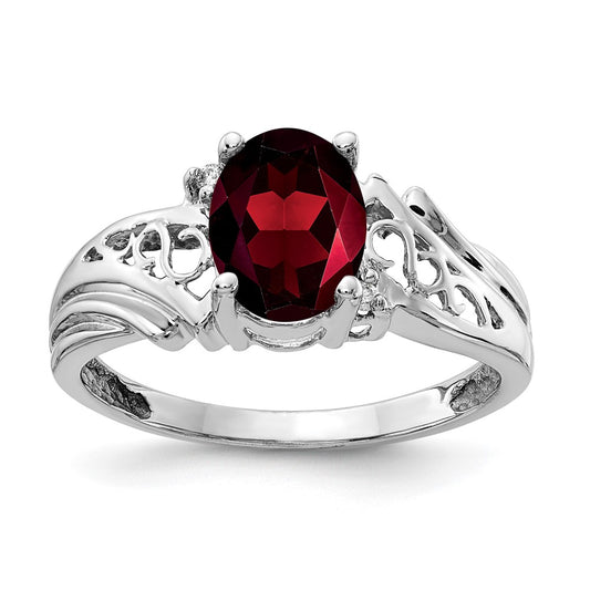 14k White Gold 8x6mm Oval Garnet VS Diamond ring