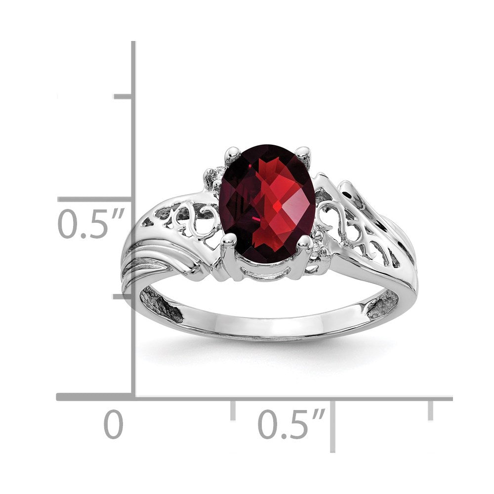 14k White Gold 8x6mm Oval Garnet Checker AA Diamond ring