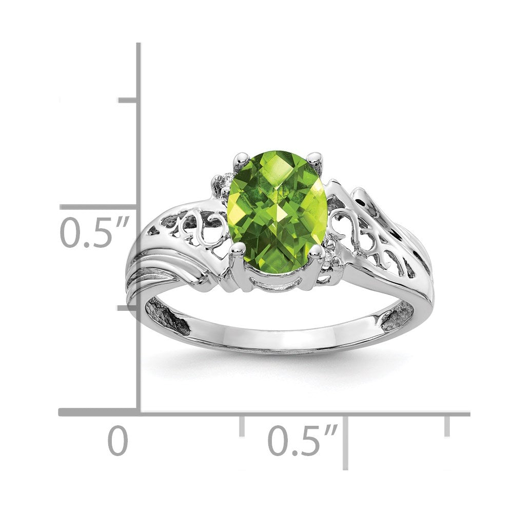 14k White Gold 8x6mm Oval Peridot Checker AA Diamond ring