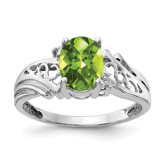 14k White Gold 8x6mm Oval Peridot Checker VS Diamond ring